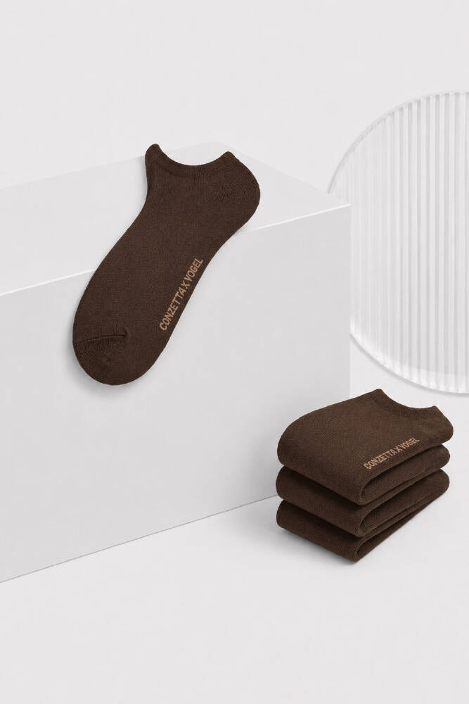 Erkek Sneaker Çorap Kahverengi - 3'lü Set