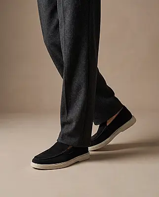 Petra Premium Süet Deri Erkek Loafer Ayakkabı - Siyah - 2